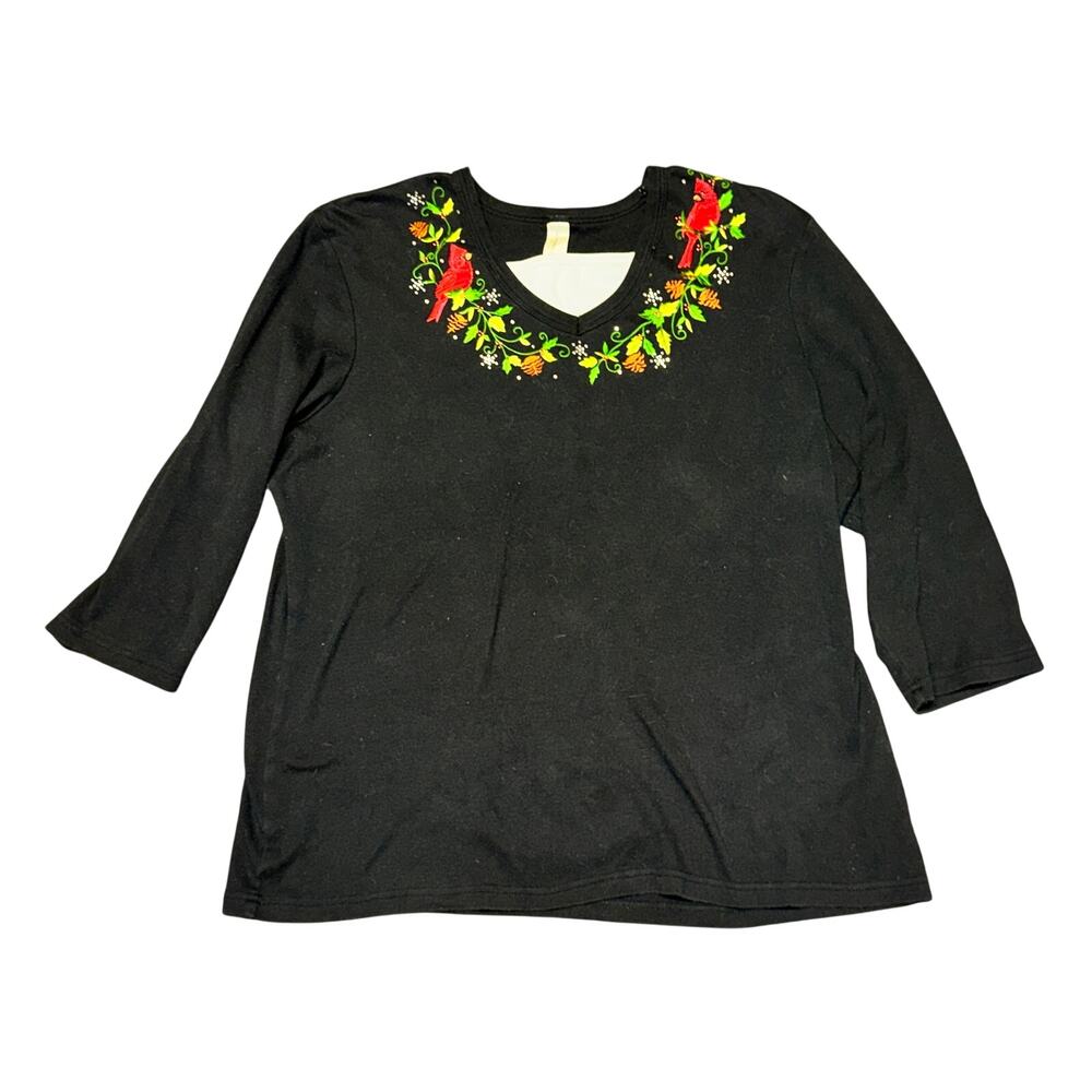 Decorated Originals 3/4 Sleeve Christmas Shirt Women's Size XL Black Cardinal